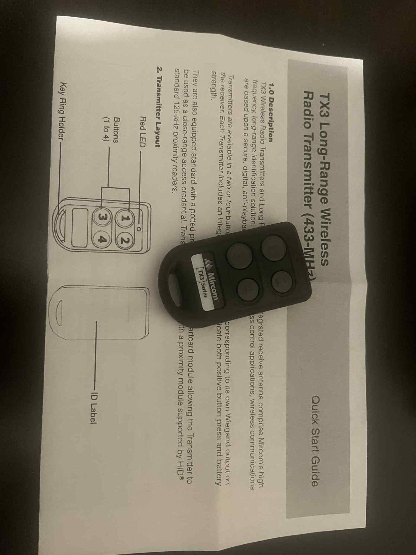 OEM Mircom TX3-WRT-4H key fob Transmitter(4 Button) Remotes